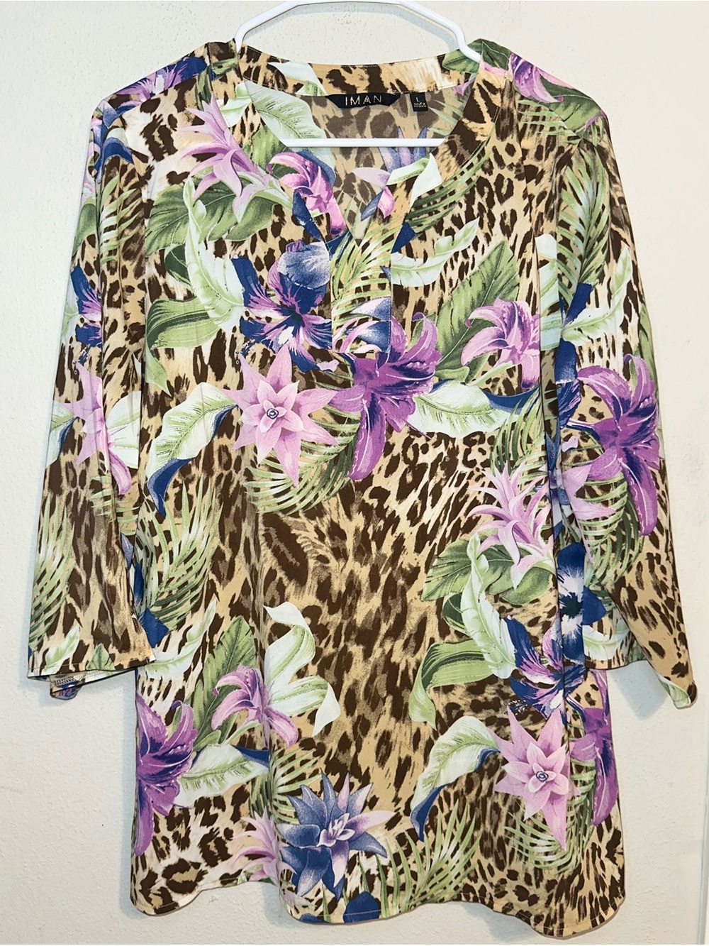IMAN Floral Leopard Blouse Green Purple